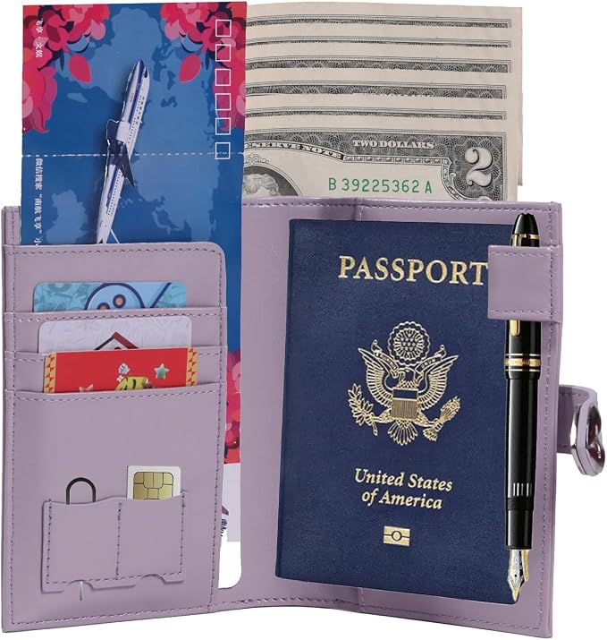 YOXIER Passport-Holder-for-Travel-Women-Men Purple，lLarge capacity Passports Holders TravelCover Wallet Passport with Pen Holder