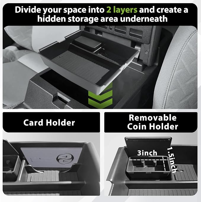 Muslogy for 2024 2025 2026 Toyota Tacoma Center Console Organizer Compatible with 2024-2026 4th Gen Tacoma Accessories Middle Console Storage Box with Anti-Slip Mats Interior Insert Tray (Black)