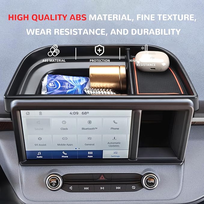 auovo Dashboard Organizer Tray Compatible with Ford Maverick Accessories 2024 2023 2022 Hybrid XL XLT Lariat Center Console Dash Tray ABS Insert Dashboard Storage Box (Orange Trim)