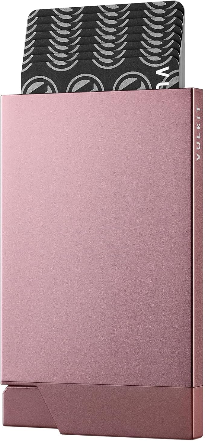 VULKIT Pop up Card Holder Minimalist Credit Card Holder RFID Blocking Slim Metal Card Case for Men or Women (Rose Gold)