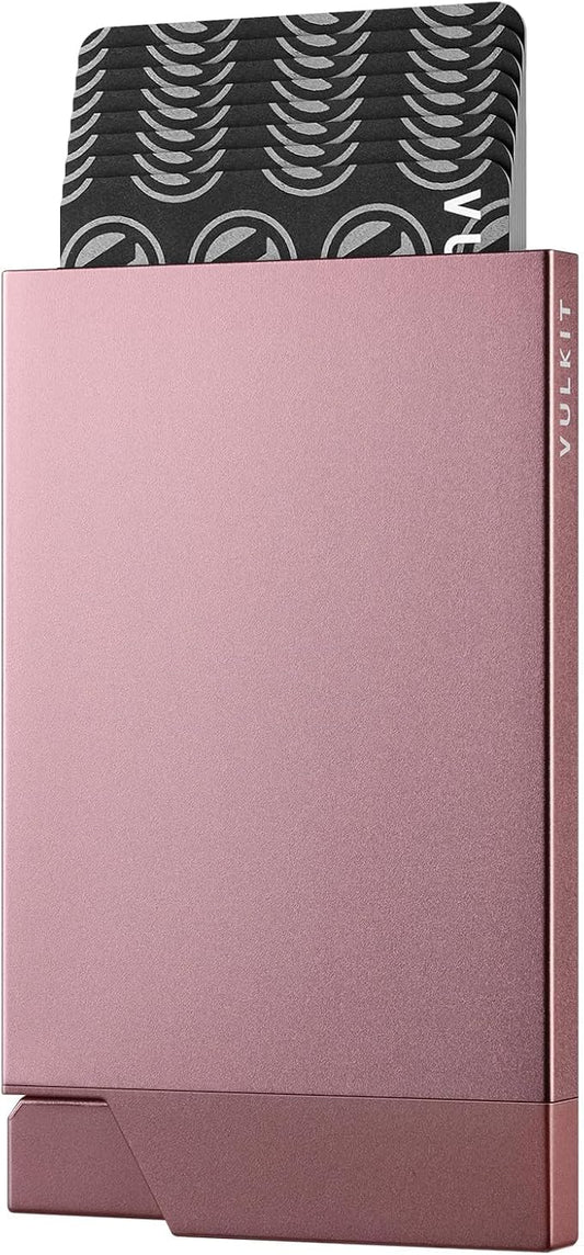VULKIT Pop up Card Holder Minimalist Credit Card Holder RFID Blocking Slim Metal Card Case for Men or Women (Rose Gold)