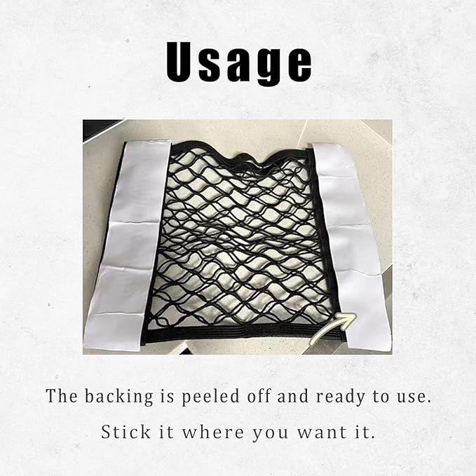 2PCS Universal Car Cargo Net with Adhesive Tape, 9.8×15.7in Trunk Storage Mesh Pocket Wall Mount Organizer Bag for Car RV SUV Boat Truck Camper Van Trailer (Black)