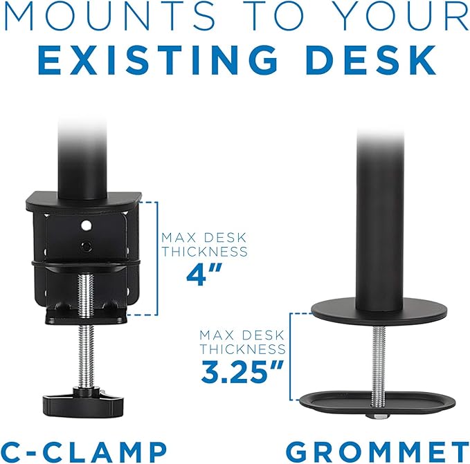 Mount-It! Ultra-Wide Single Monitor Arm Desk Mount, Height Adjustable Pole Stand for 13??2 Inch Screens up to 22 lbs, VESA 75x75 to 200x200, Clamp & Grommet