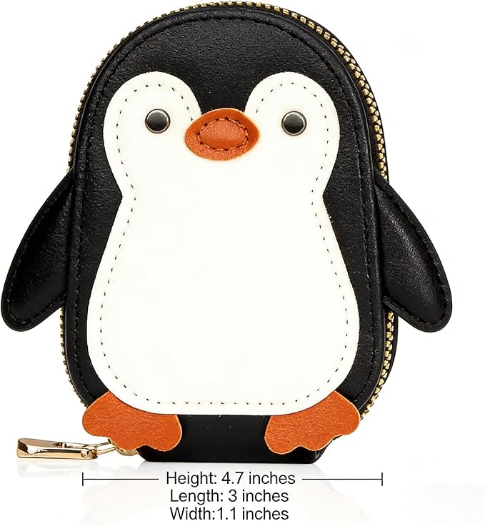 Novel and Interesting Cute Cartoon Penguin-shaped Coin Purse PU Leather Accordion Card Holder Large Capacity Zippered Money and Card Organizer Portable Mini Pocket Coin Purse Key Pouch (black)