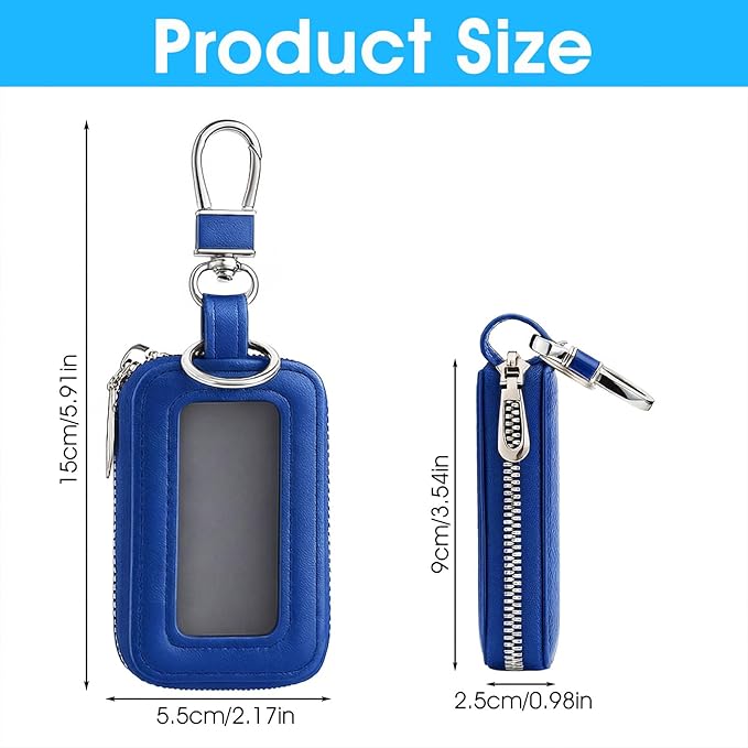 Premium Car Key Fob Case Leather Car Smart Key Fob Holder Keys Fobs Protector Universal CarKeys Holder (Blue)