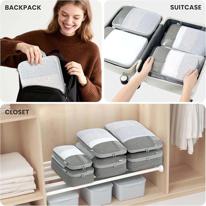 Compression Packing Cubes for Travel, Lightweight Vacation Travel Essentials, Travel Accessories for Suitcase Organizer Bags Set, Durable Luggage Organizer