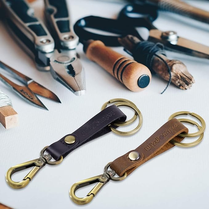 Wisdompro 2 Pcs Genuine Leather Keychain, Key Chain with Belt Loop Clip for Keys