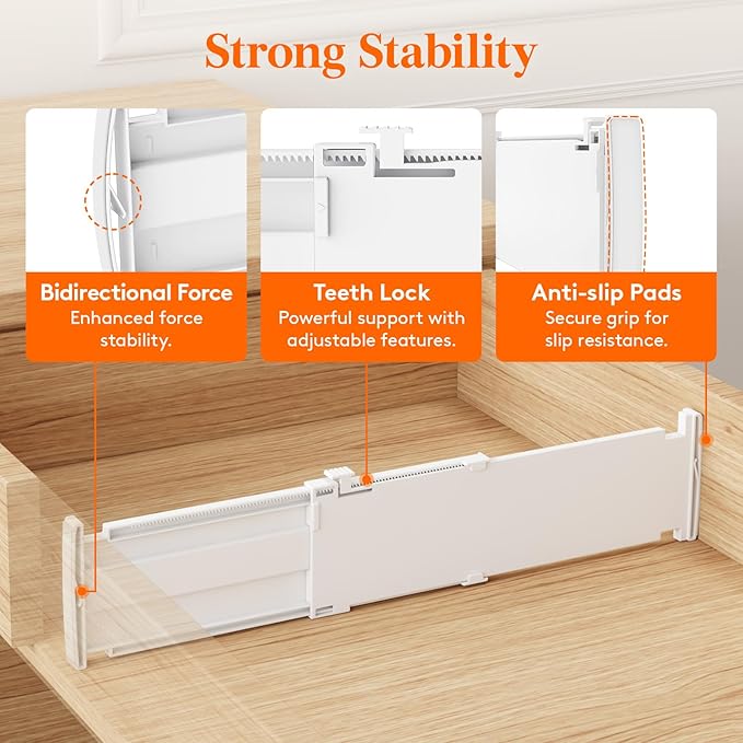 Lifewit 4" Tall 9 Pack Drawer Dividers, 35-56.5cm/13.8-22.2" Expandable Drawer Divider for Clothes, Adjustable Dresser Drawer Organizers, Drawers Separators for Dresser/Bathroom/Closet/Kitchen White