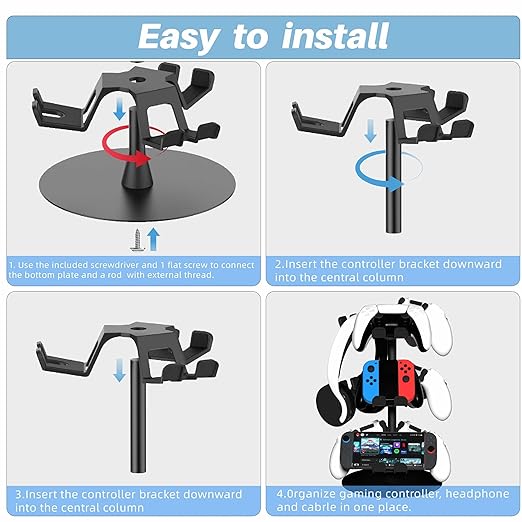 Controller Holder Stand 4 Tiers for Desk, Aluminum Alloy Rotatable Gaming Headset Stand for PS5/PS4/Xbox/Switch2/PS Controller/Headphone Holder for 12 Packs Controller