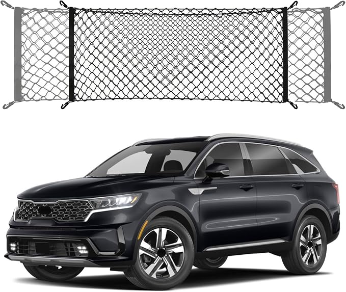 Envelope Style Trunk Cargo Net Compatible with KIA Sorento New 2026 2025 2024 2023 2022 2021 LX S EX SX PHEV Envelope Style Car Rear Nylon Mesh Tailgate Netting