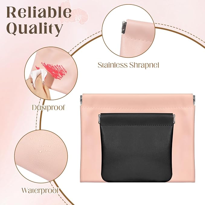 4PCS Pocket Cosmetic Bag Squeeze Top, Small Makeup Bag for Purse Portable Mini Coin Change Purse Self-Closing Cosmetic Purse Small Leather Makeup Lipstick Organizer Pouches(BlackPink)