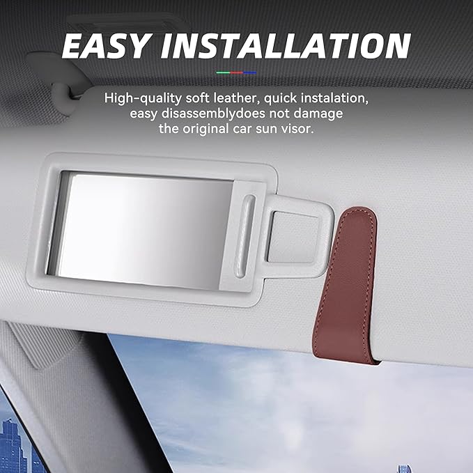 2PCS Sunglasses Holders for Car Sun Visor, Leather Eyeglasses Hanger Mounter, Magnetic Glasses Holder and Ticket Card Clip, Universal Auto Interior Accessories (Wine Red, 2PCS)