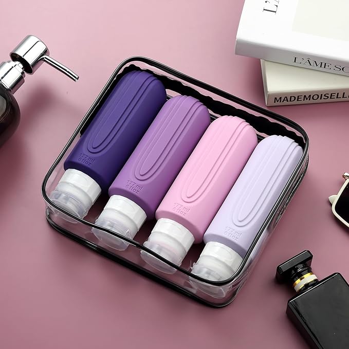 Mrsdry Travel Bottles for Toiletries, Large 6oz Oversize Containers, BPA Free Leak Proof Tubs Refillable Liquid Traveler Accessories with Toiletry Bag for Cometic Shampoo and Lotion Soap (4 Pack)