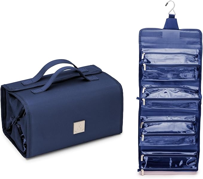 ROYALFAIR Roll Up Makeup Bag, Travel Toiletry Bag for Women with 4 Clear TSA Approved Pouches, Hanging Travel Organizer, Folding Cosmetic Bag for Men and Women