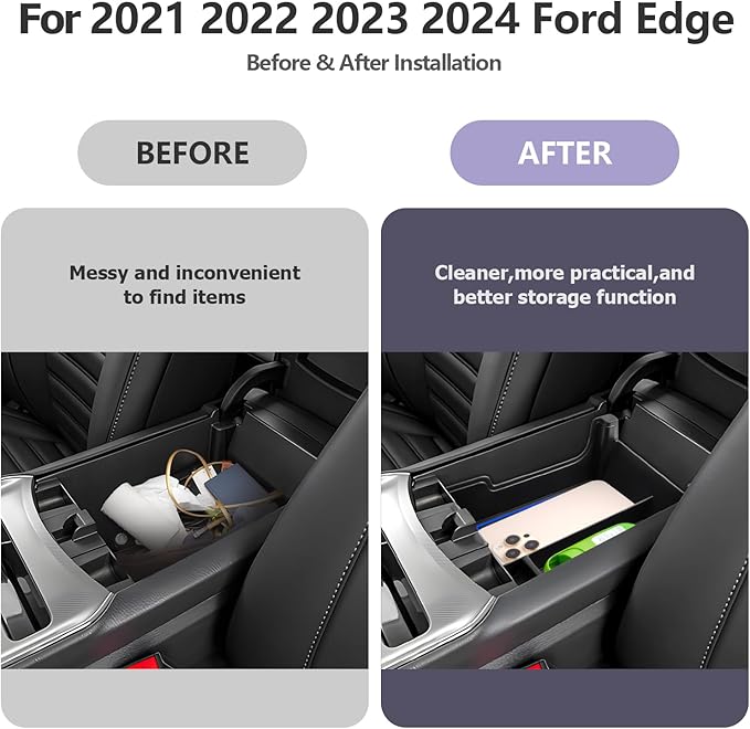 LUWU 2023-2024 Ford Edge Center Console Organizer - Armrest Storage Box with Insert Tray - Blue