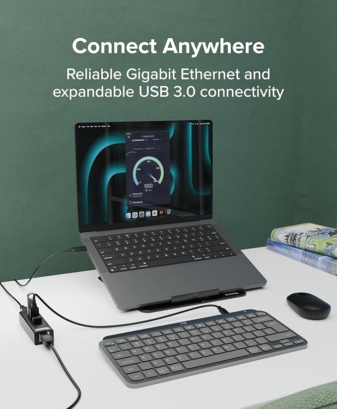 Plugable 3-Port USB 3.0 Hub with Gigabit Ethernet | Compatible with Windows, macOS, Linux, and ChromeOS | Portable USB-C/USB-A Bus-Powered RJ45 GbE LAN Adapter for Laptops, MacBooks, Chromebooks