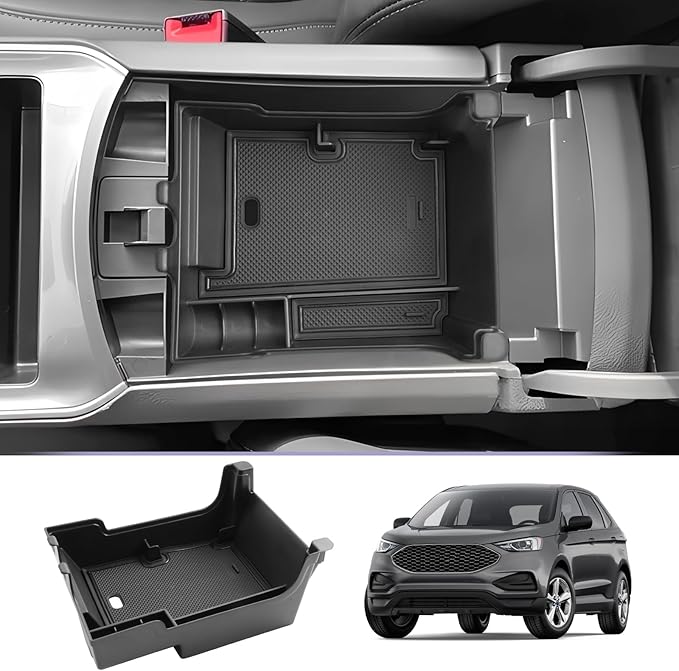 LUWU Center Console Organizer for 2021 2022 2023 2024 2025 Ford Edge Accessories Edge SE/SEL/ST-Line/Titanium/ST Armrest Storage Box Armrest Console Organizer(Black)