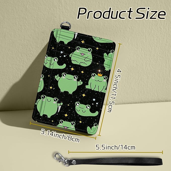 Small Travel Wallets, Princess Frog Slim Minimalist Front Pocket Wallet with Wristlet, RFID Blocking PU Leather Credit Card Holder with ID Window Change Purse for Men Women