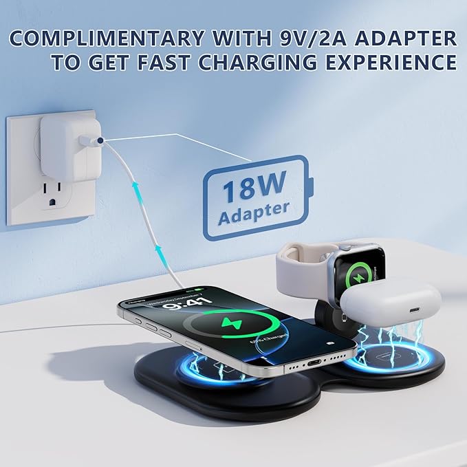 2026 Traveling Portable Wireless Mag-Safe Fast Charging Station,Magnetic 3 in 1 Charger for iPhone 17 16 15 14 13 12 Pro Max Plus,Apple Watch Series & Air pods 4 3 2 Pro-Gifts for Family
