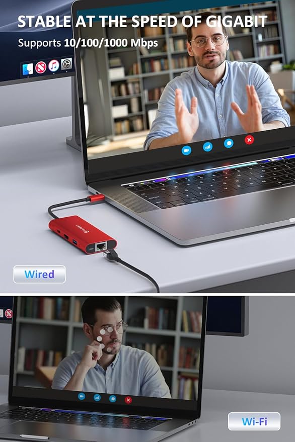 UtechSmart USB C Hub, Ethernet Multiport Adapter 6 in 1 USB C to HDMI Dock Compatible for MacBook Pro/Air, Chromebook, Dell XPS, HP and Type C Devices (Gigabit Ethernet 100W PD 4K HDMI USB 3.0) Red