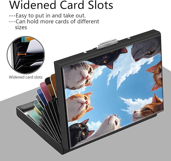 Credit Card Holder C Cats Design Mini RFID Blocking Aluminum Wallet Slim Metal Hard Cover Shell Travel Wallet ID Cases Small Credit Cards Case Business Cards for Women Men Girls