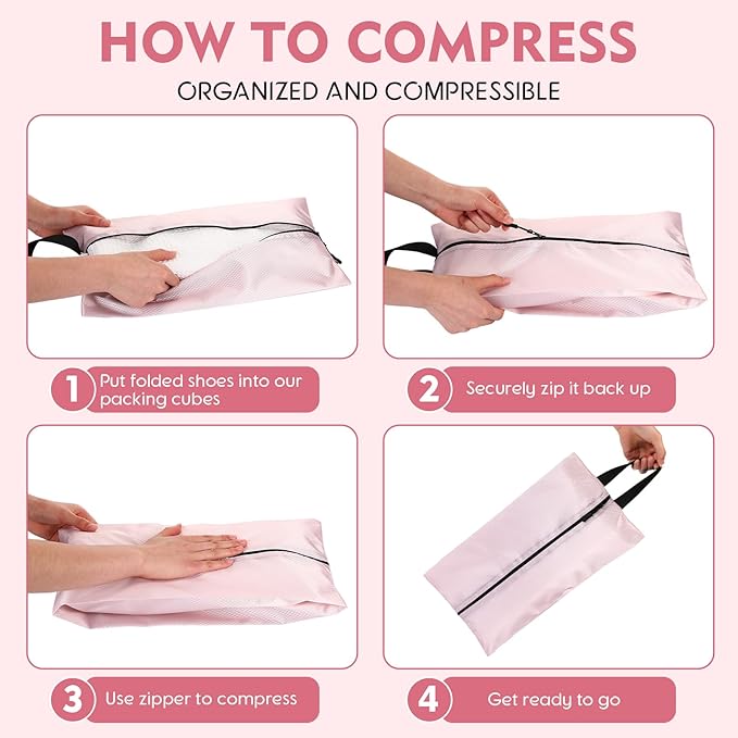 6 Pcs Travel Shoe Bags with Zipper Nylon Portable Waterproof Suitcase Shoe Organizer Packing for Golf(L,Pink)