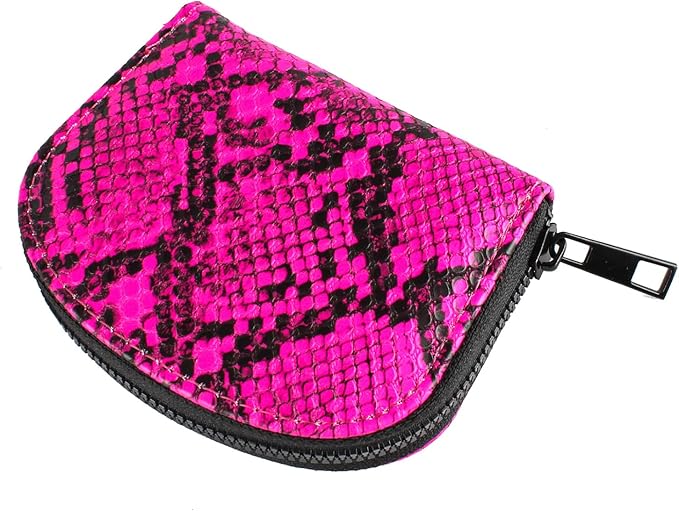 Small Zip Wallet Credit Card Wallet Coin change case Holder for women PU Leather(Rose Snake)
