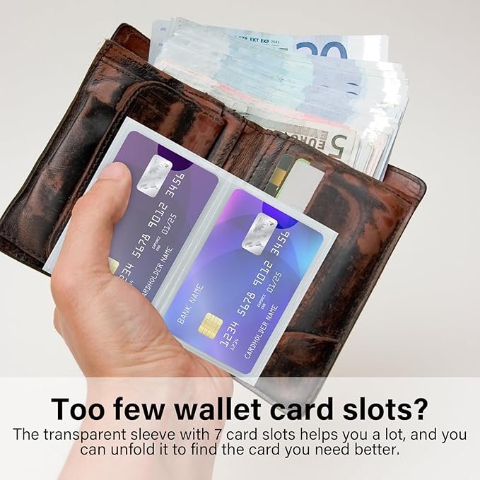 Plastic Wallet Insert for Credit Card Set of 4, Men & Women Wallets Accordion Style Picture Holder Sleeves 7 Card Slots Transparent