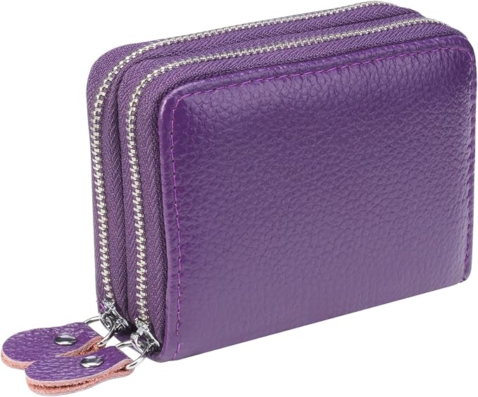 traderplus Women's RFID Blocking Leather Zipper Card Wallet Small Purse Credit Card Case Holder for Mother Day Gift (Purple)