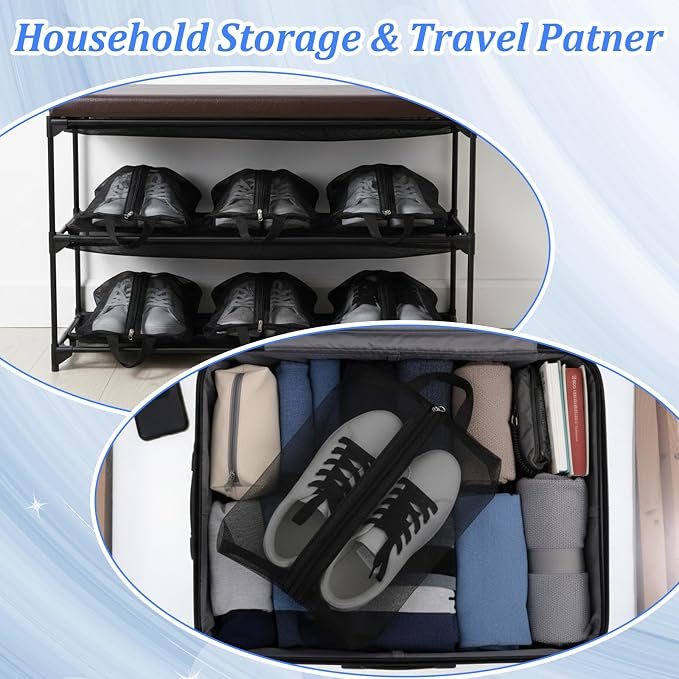 Tyqour 2 Pack Shoe Travel Bag Travel Shoe Bags for Storage Reusable Shoe Bags for Travel with Zipper Travel Essentials Women for and Men Shoe Bag for Gym Sport(2 Size)