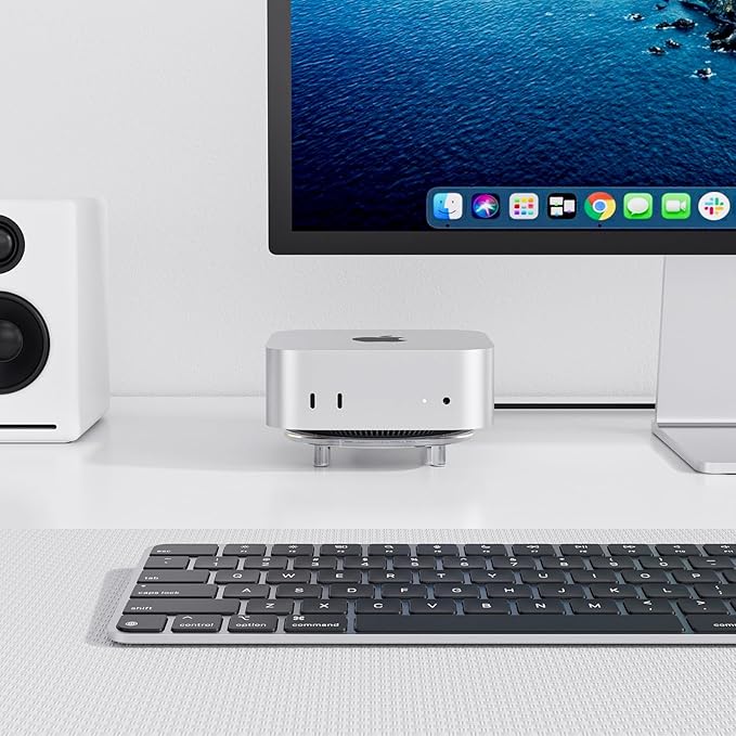 Clear Acrylic Desk Stand for Mac Mini M4/M4 Pro 2024, Minimalist M4 Holder with Easy Power Button Access, Anti-Slip Base & Heat Dissipation, Compact Space-Saving Design for Mac Mini 2024 Model