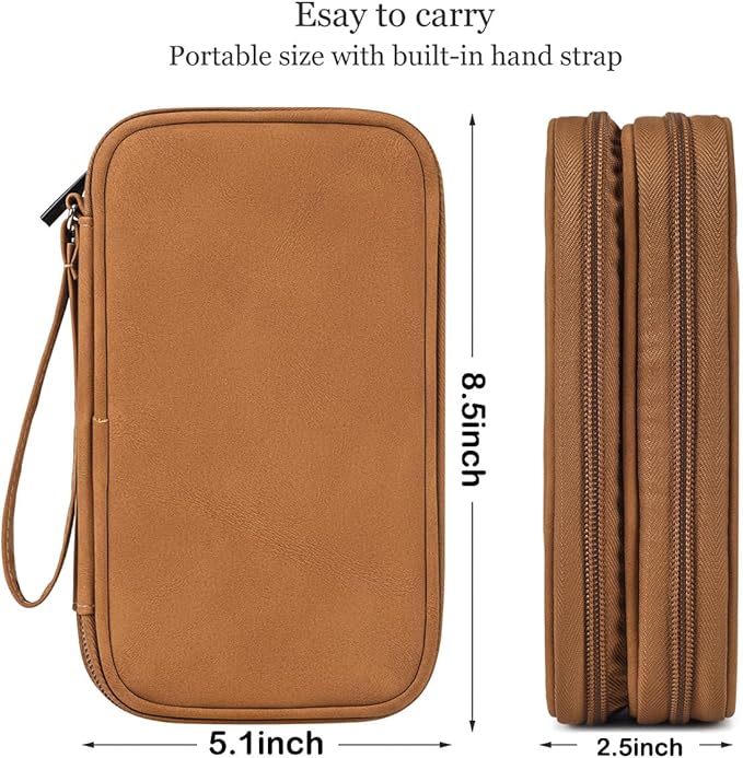 CAAORDKSO Universal Electronics Accessories Carrying Case, Electronic Cable Organizer Bag, Travel Cable Accessories Bag Pouch for Cable, USB, Cord, Charger, Phone, Power Bank, Earphone (Brown, Large)