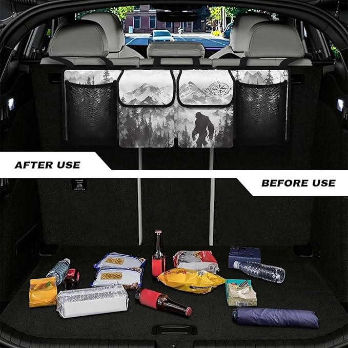 Bigfoot Compass Design Car Trunk Organizer and Storage,Backseat Hanging Organizer for SUV,Truck,Van Collapsible Cargo Storage Bag,Vehicle Accessories Decorate Machine Washable