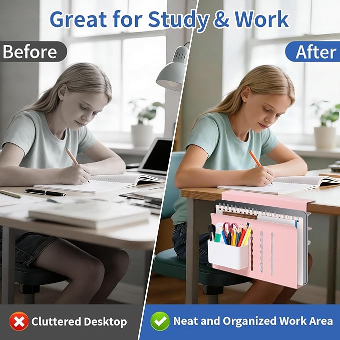 LUKETURE Desk Side Storage, Steel Side Desk Organizer, No Drill Workspace Organizers, Clamp on Computer Desk Accessories, with Magnetic Pen Holder, Fits Flat Edge Tables 0.3" to 2.8"