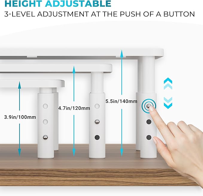 BONTEC Monitor Stand 2 Pack Height Adjustable Metal Riser with Pen Holder, White, 14.5??x 9.1?? Ergonomic Desktop Stand for Computer, Printer, Laptop, Adjustable Desk Riser with Cable Management