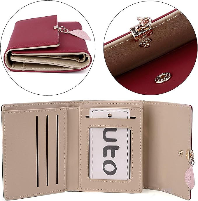 UTO RFID Wallet for Women PU Leather Leaf Pendant Card Holder Phone Checkbook Organizer Zipper Coin Purse | Leaf Pendant, Card Holder, Phone, Checkbook, Organizer, Zipper