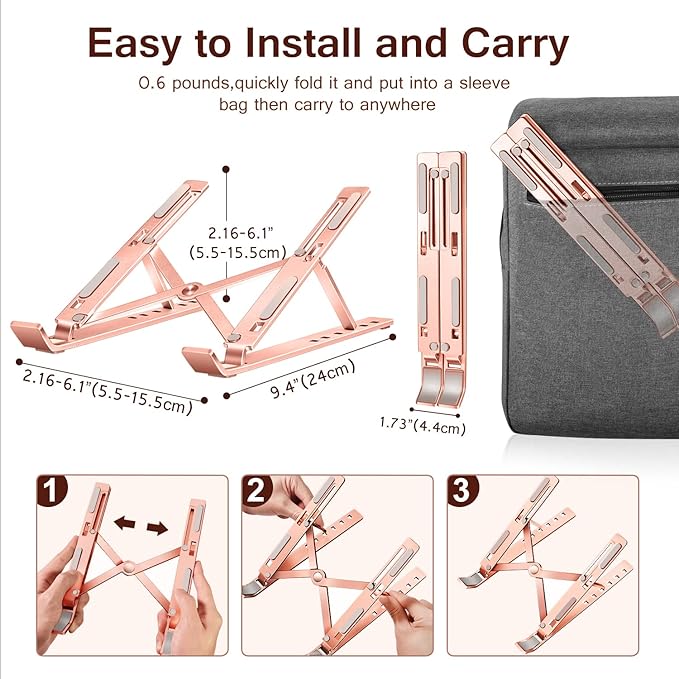 Laptop Stand, iVoler Laptop Holder Riser Computer Tablet Stand, 6 Angles Adjustable Aluminum Ergonomic Foldable Portable Desktop Holder Compatible with MacBook,iPad, HP, Dell10-15.6” Rose Gold