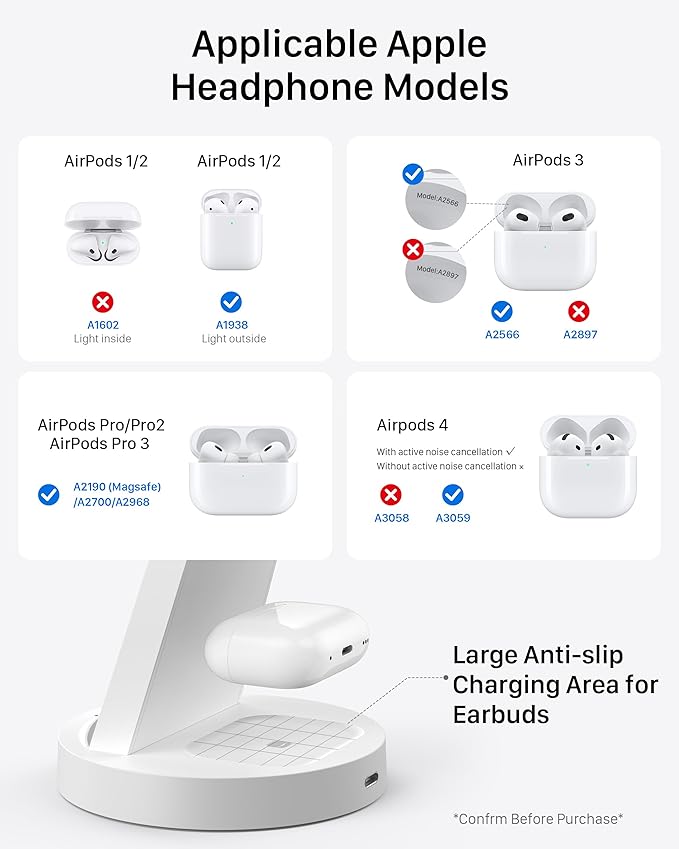 Anlmz 3 in 1 Charging Station for iPhone - Wireless Charger for Apple Products Multiple Devices - Charging Dock Stand for AirPods (for iPhone 17 16e 16 15 14 13 pro 12 11 X Max)