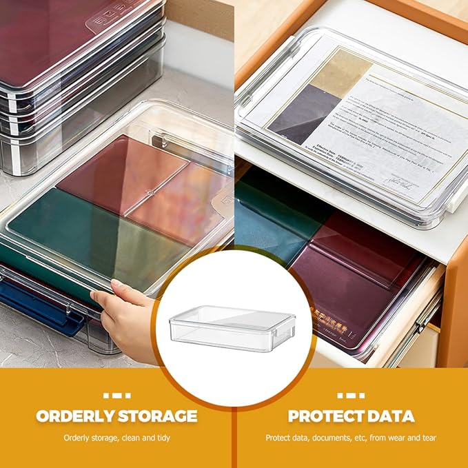 Stackable Document Case Small Plastic File Organizer Box with Lid for Office Desktop Paper Storage and Document Filing