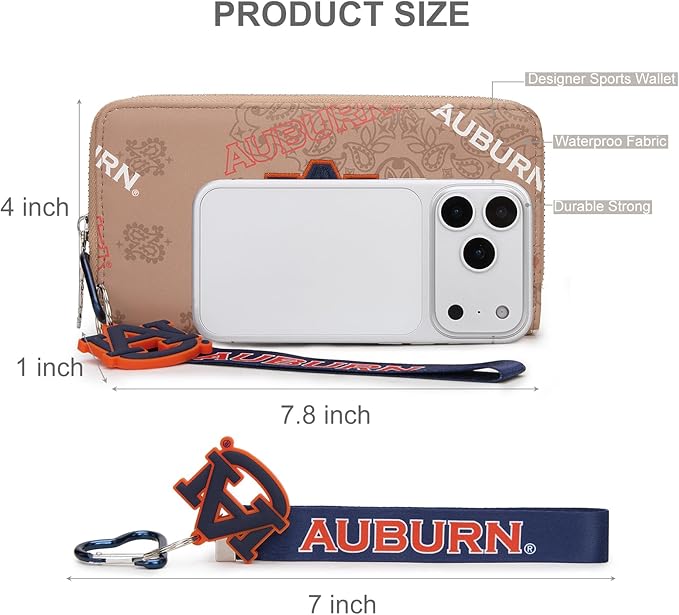 Auburn Wristlet Purse for Women - NCAA Official Licensed, Auburn Team Logo Wallet with RFID Blocking Card Slot, New Clutch Fan Purse for Game Day, Graduation Gift | Khaki, NC-AU011KH