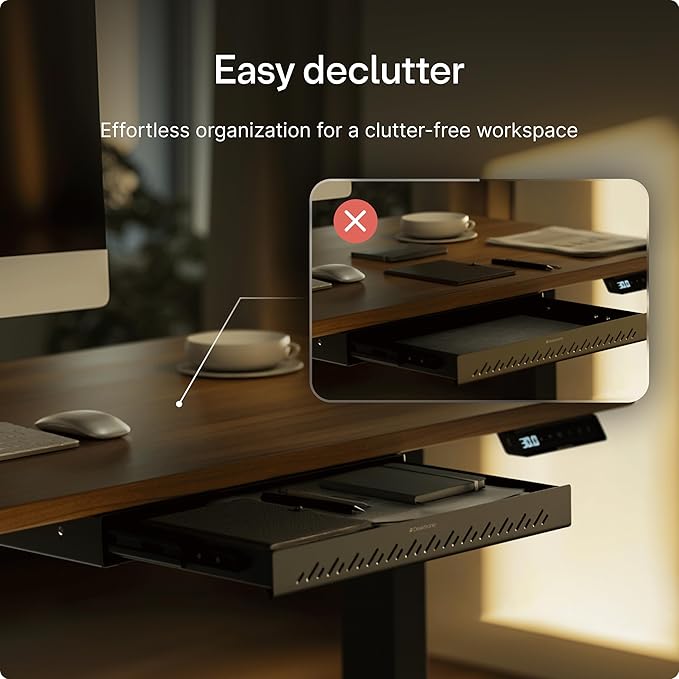 Desktronic Under Desk Drawer — Hidden Under-Desk Storage Organizer, Easy Install, Large Capacity Metal Sliding Drawer for Home Office, Standing Desk & Workstation (Black)