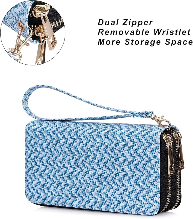 Cellphone Wallet for Women Dual Zipper Long Purse with Removable Wristlet