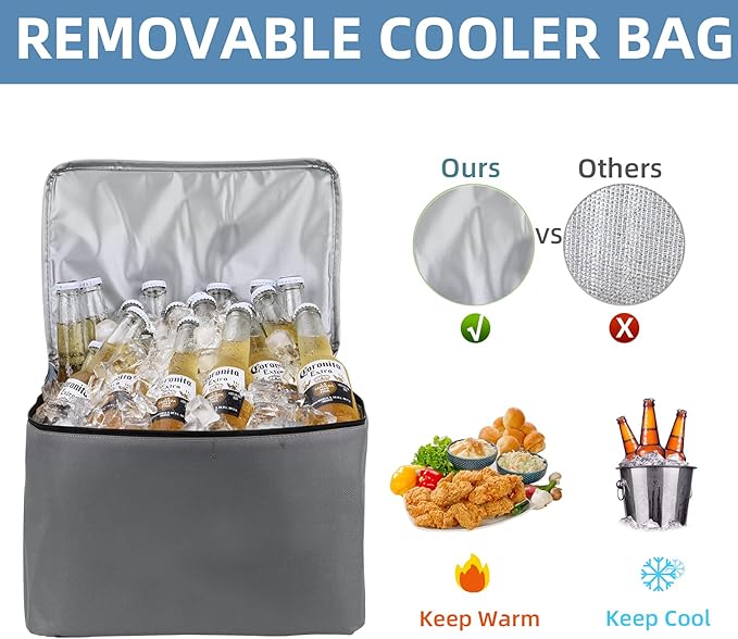 Large Trunk Organizer with Removable Cooler Bag-Collapsible Durable Multi Compartments w/ Foldable Cover, Non Slip Bottom Cargo Storage Suitable for Any Car, SUV, Truck, or Van(3 compartments,Gray）