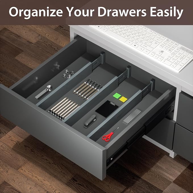 DUCOO 4 PCS Drawer Divider, 17"-22" Adjustable Bamboo Drawer Dividers Organizers, Expandable Separators for Kitchen, Clothes, Dressers, Home, Office, Gray