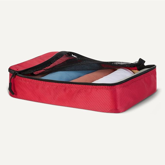 Amazon Essentials 4-Piece Packing Cubes Travel Accessories Set, Luggage Organizer with Double Zipper, Mesh Top, Space-Saving, 2 Medium/2 Large, Red (Previously Amazon Basics)