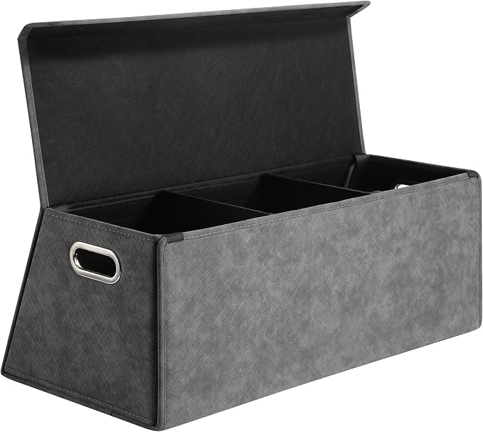 Fyzeoty Car Organizers and Storage - Trunk Organizer for Suv Car,Car Trunk Leather Storage Box,Extra Large,Magnetic Lid,Collapsible and Adjustable Trapezoidal - Grey