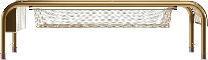 Martha Stewart Ryder Gold Mesh Metal Desktop Monitor Stand Riser with Organizer Drawer and Side Storage