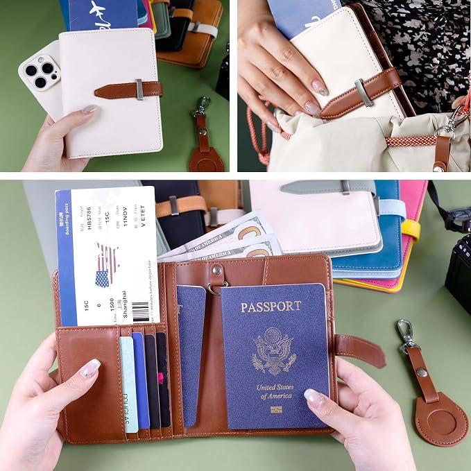 Passport Holder for Men and Women, Cute Passport Wallets, Mulit-Purpose RFID Blocking Passport Holder Wallet, Travel Wallet Passport Cover Case（Cream White）