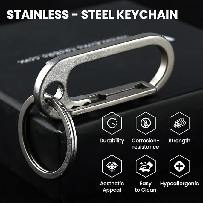 Prometheism Stainless Steel Keychain, Keyring Clip Holder Organizer for Home and Car,Carabiner Keys Finder
