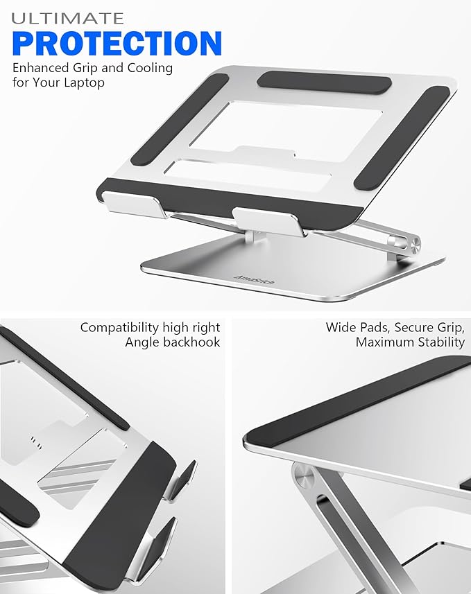 Laptop Computer Stand Adjustable Height-Tablet Holder for Desk-Foldable Riser Folding Mount for Notebook iMac MacBook Air Pro,Dell XPS, HP (10-17.3"),Aluminum-Silver